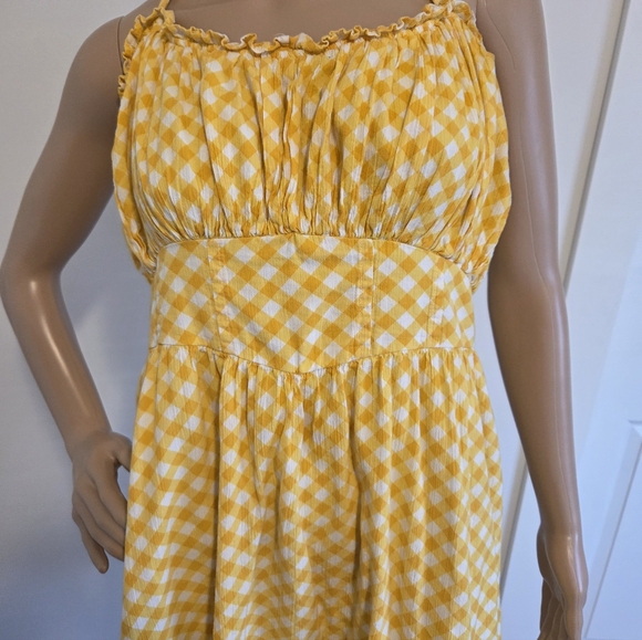 Aerie Yellow Checkered Tie Strap Corset Mini Dress - Picture 2 of 8